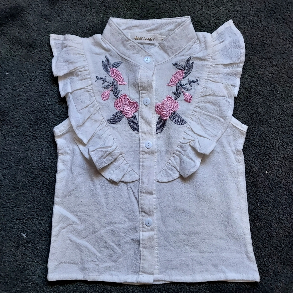 Ruffle Coquette Girly floral sleeveless cotton top little girl size 7 Spring